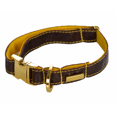 Dog Collar in Soft Antique Brown Leather with Wool felt - lurril