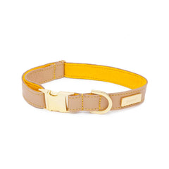 Dog Collar in Soft Champagne Leather with Wool felt - lurril