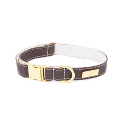 Dog Collar in Soft Chocolate Brown Leather with Wool felt - lurril