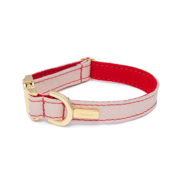 Dog Collar in Soft Champagne Leather with Wool felt – lurril