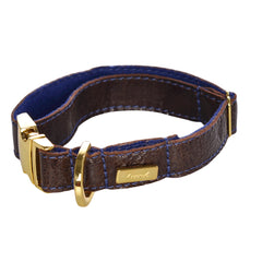 Dog Collar in Soft Antique Brown Leather with Wool felt - lurril