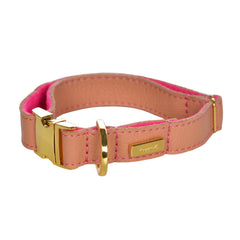 Dog Collar in Soft Salmon Leather with Wool felt - lurril