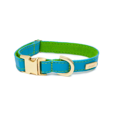 Dog Collar in Soft Turquoise Leather with Wool felt - lurril