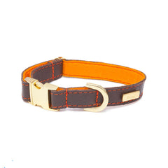 Dog Collar in Soft Chocolate Brown Leather with Wool felt - lurril