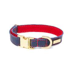 Dog Collar in Soft Blue Leather with Wool felt - lurril
