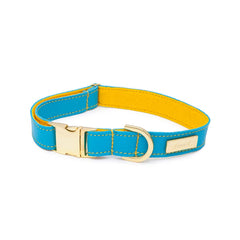 Dog Collar in Soft Turquoise Leather with Wool felt - lurril