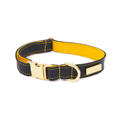 Dog Collar in Soft Black Leather with Wool felt - lurril