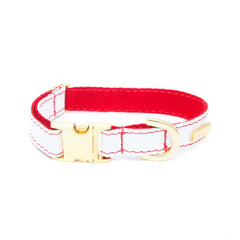 Dog Collar in Soft White Leather with Wool felt - lurril