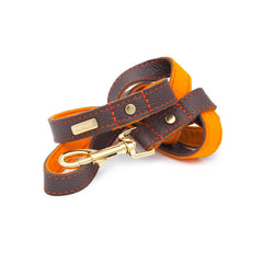 Dog Leash in Soft Chocolate Brown Leather with Wool felt - lurril
