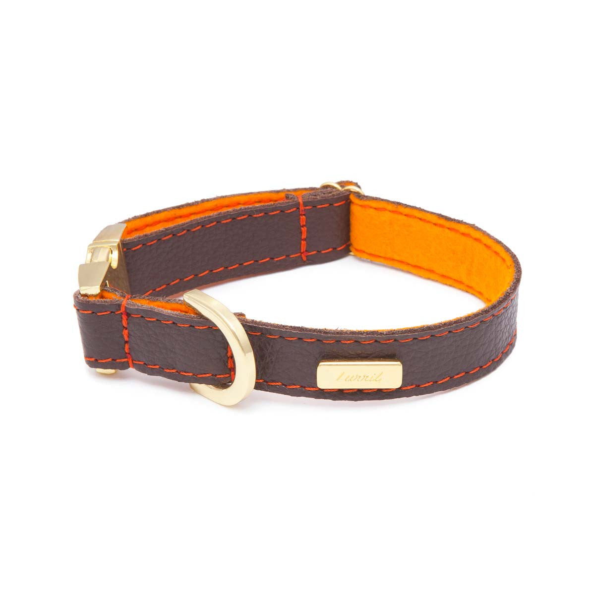 Dog Collar in Soft Chocolate Brown Leather with Wool felt – lurril