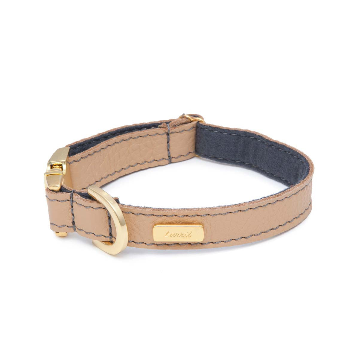Dog Collar in Soft Champagne Leather with Wool felt – lurril