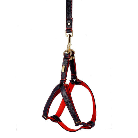 Dog Harness in Soft Black Leather with Wool felt - lurril