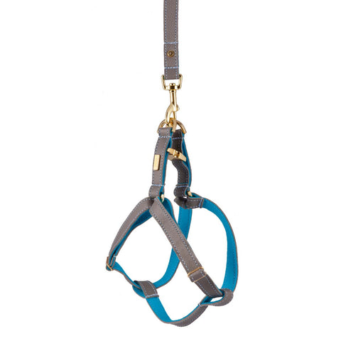 Dog Harness in Soft Zinc Leather with Wool felt - lurril